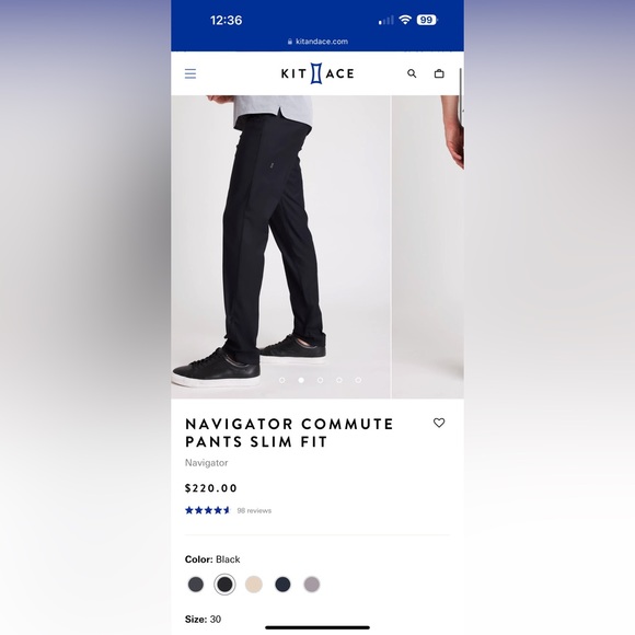 KIT AND ACE NAVIGATOR COMMUTE PANTS SLIM FIT MENS 30 - Picture 5 of 5